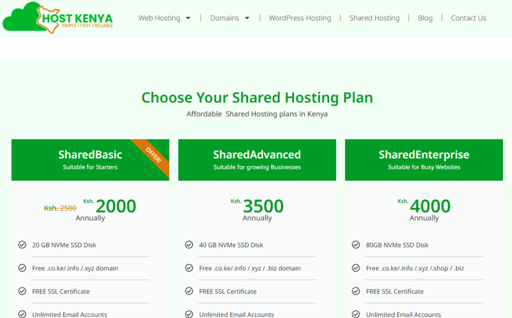 web Hosting Plan in Kenya